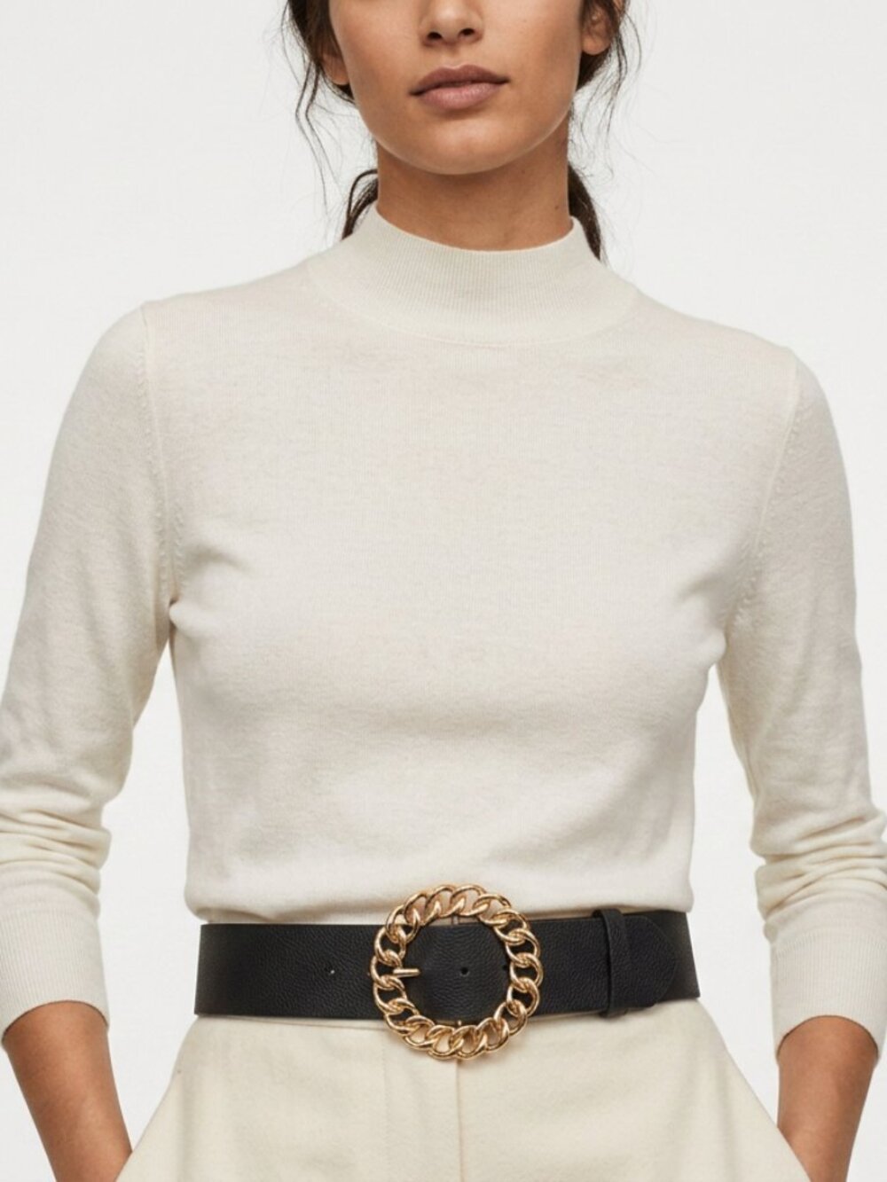 B-Low the Belt Margaux Black Leather Cuban Chain Buckle Belt Gold OS